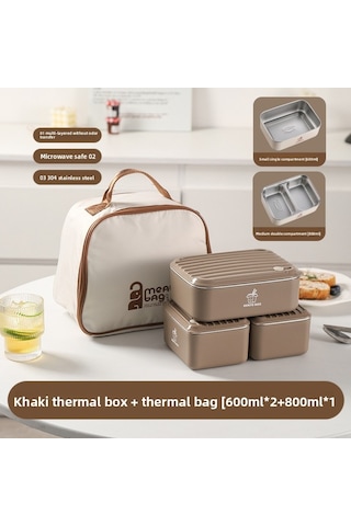 Kahverengi 600 Ml X 2 + 800 Ml X 1 + Yemek Takımı + Termos Çanta Kahverengi