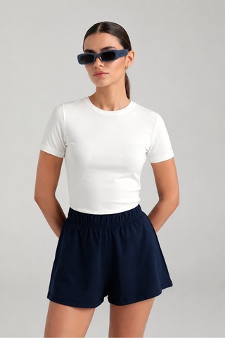 Cloudymood Ultra Soft Yuvarlak Yaka Kısa Kol Bluz Ekru - 892428274 Ekru