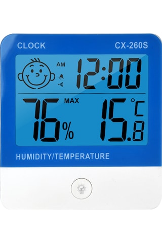 Dianziye Beyaz-mavi Ultra İnce Lcd Ekranlı Sıcaklık-nem Ölçer, Arka Işık Ve Zaman Gösterimi, Ev Ofis Kullanımı, Cx-260s Pil Dahil Değil