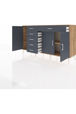 Kronos Konsol 3 Raflı 6 Çekmeceli 3 Kapaklı 176x59x99 Çam-antrasi Çam-antrasit