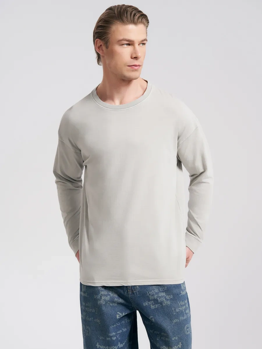 Tvoe Pamuklu Boyalı Tie-dye Uzun Kollu Tişört 292080506 Açık Gri