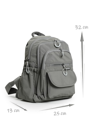 İmaks Küçük Boy 32 Cm Hafif Su Geçirmez Paraşüt Kumaş Çok Gözlü Günlük Kadın Sırt Çantası 8317a Gri