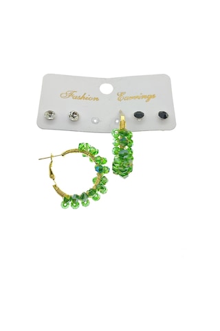 X-Lady Accessories Altın Renk Yeşil Boncuk Şık Pollyanna El İşi Kombin Küpe 2250 Çok Renkli