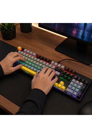 Kablolu Mekanik Gaming Klavye Rgb Aydınlatmalı Blue Switch Tam Boy Türkçe Q 26 Tuş Anti-ghosting