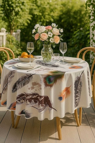 Yuvarlak Tüy Desenli Duck Kumaş Masa Örtüsü 150x150 Cm 11