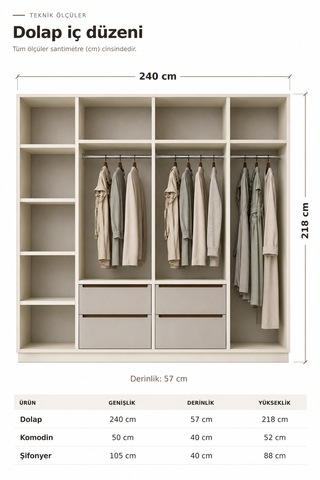 Free Home Marvena Kum Beji Mdf Gardırop Elbise Dolabı 240x218x57 Kumbeji