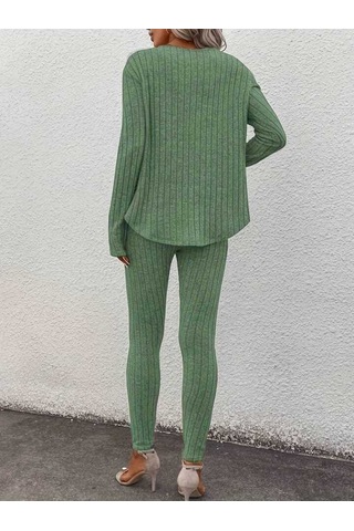 Kadın Uzun Kollu V Yakalı Bluz Alt Tayt Şardonlu Kaşkorse Ikili Takım