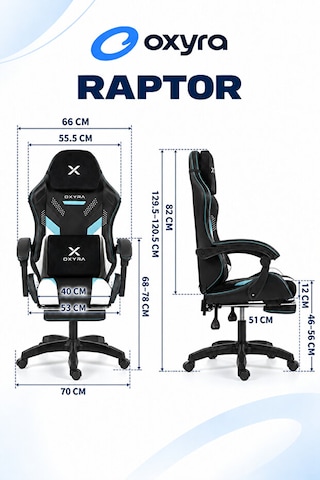 Oxyra Raptor Premium Ergonomik Ayak Destekli Siyah/beyaz Oyuncu Koltuğu Siyah - Mavi
