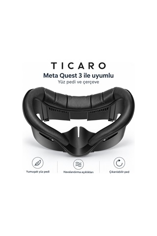 Tıcaro Meta Quest 3 İle Uyumlu Pu Yüz Pedi Ve Arayüz Çerçevesi, Siyah