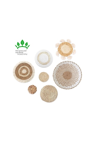 Springsun Doğal Malzeme El Dokuma Bohem Dekoratif Duvar Sepeti Seti - Otel, Salon, Giriş Mekanları İçin 7 Parça A Paketi