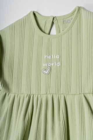 Hafy Baby "hello World" Nakışlı, Fırfırlı, Yazlık Kız Bebek Elbisesi Yeşil