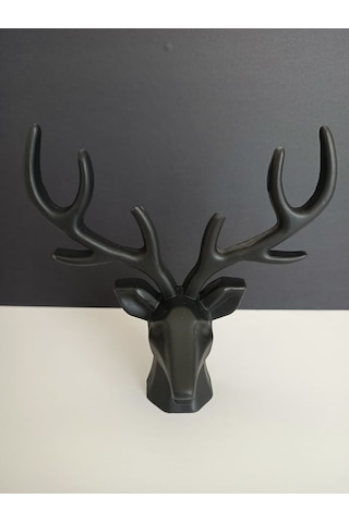 Geyik Heykeli, Büst, Siyah Renk Geyik Obje, Ev Dekoru