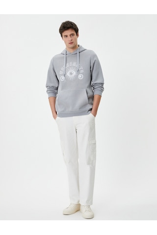 Koton Slogan Baskılı Hoodie Kanguru Cep Detaylı Kapşonlu Gri 4wam70226mk Gri