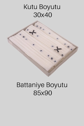 Sevil Nazar Boncuğu Desenli Triko Bebek Battaniyesi 85 90 Cm 1013 Beyaz