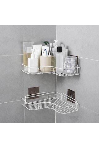 Beyaz Demir Banyo Rafı Duş Duvara Monte Şampuan Depolama Tutucu Vantuz İle Hiçbir Sondaj Mutfak Depolama Banyo Aksesuarları Beyaz