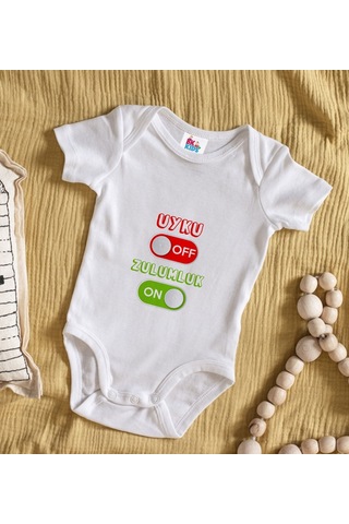 Bk Gift Bk Kids Uyku Off Tasarımlı Beyaz Bebek Body Zıbın-1 Çok Renkli