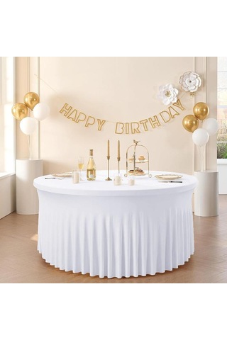 Sones 4ft Polyester Elastik Masa Örtüsü Örtüsü Düğün Ziyafet Parti Dekorasyonu Yuvarlak Masa Eteği Ofis Masa Örtüsü Beyaz Beyaz