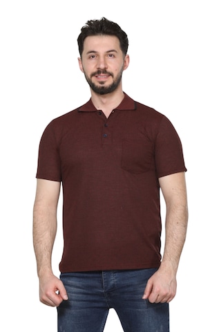 Kzctekstil Erkek Baba Ve Orta Yaş Penye Tişört Yakalı Cepli Jakarlı Desenli Kumaş Klasik Kesim Bordo