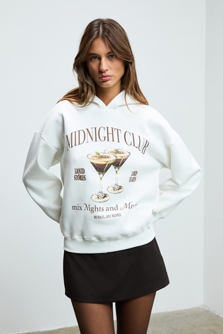 ETHIQUET UKKIS Kadın Yumuşak Kumaşlı Nakışlı Kapüşonlu Ekru Sweatshirt
