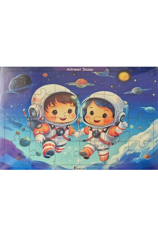 Ahşap Puzzle 24x30 Cm 24 Parça Astronot İkizler