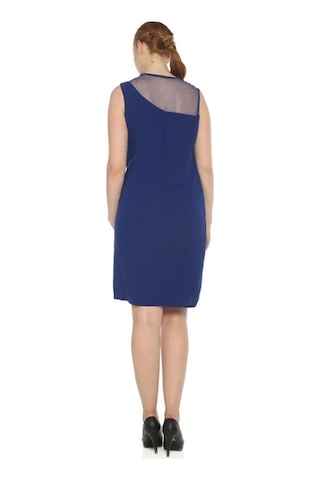 4011Asx-Nidya Moda Büyük Beden Elbise Krep Saks Mavi