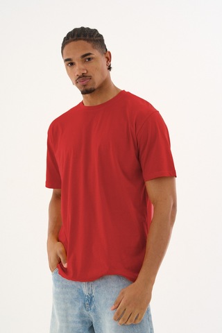 Dechers Erkek %100 Organik Pamuklu Yumuşak Dokulu Comfort Fit Bisiklet Yakalı T-shirt E222 Kırmızı