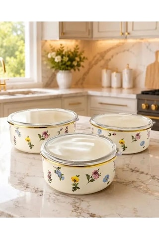 Acar Petit Fleur Collection Emaye 3lü Saklama Kabı Xap-10439 Çok Renkli