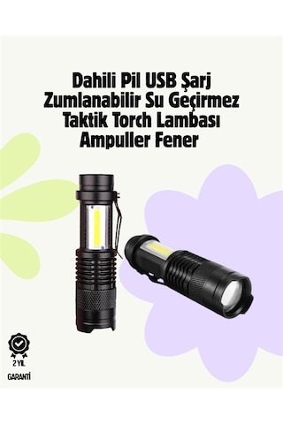 2000 Lümen Led El Feneri - Suya Dayanıklı, Odaklı, Klipsli Altın