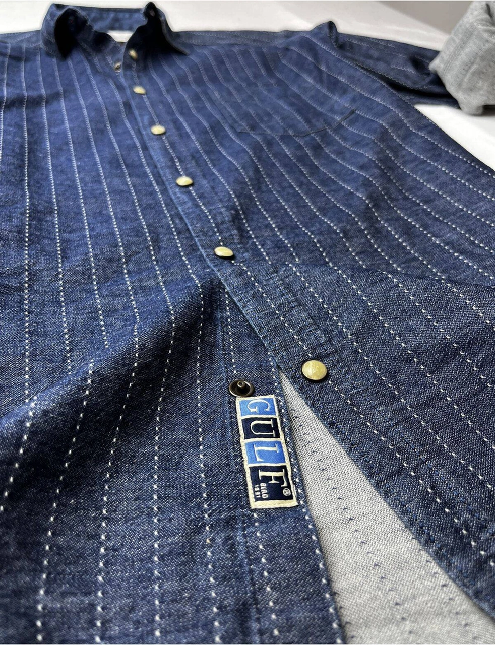 Slim Fit Saf Pamuk Denim Kumaş Kot Gömlek- Koyu Çizgi- Çok Renkli