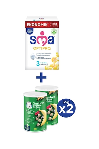 Sma Optıpro 3 Devam Sütü 1.2kg 2x600g + Gerber Organıc Buğday, Pirinç, Muz Ve Ahududulu Atıştırmalık 2x35g