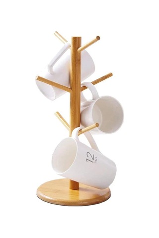 Youmex Bambu Bardak Tutucu, 6 Bardak Kapasitesi, Dürtme Engeli, Organik Malzeme, Mutfak Düzenleyici, Doğal Tarz, Anti Kayma Taban Ahşap