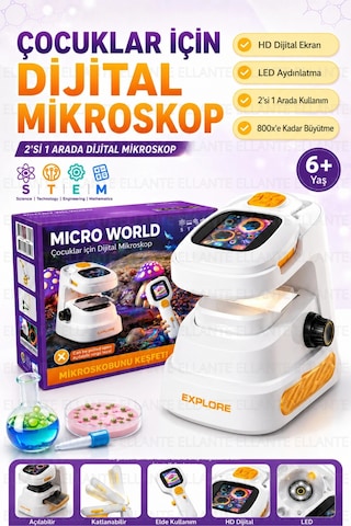 Çocuklar İçin Dijital Mikroskop 2 Si 1 Arada Masaüstü Ve El Tipi Kullanım Hd Dijital Ekran Led Işıkl