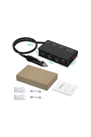 Reedark 180w Araç Şarj Cihazı - 4 Usb Qc3.0 Dahil 12-24v, Led Voltmetre Ve Sigara Ateşleyici Fonksiyonu Siyah