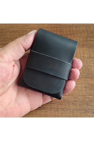 Sumerian Leather Craft Minimalist Deri Kartlık Siyah Anahtarlık Hediye Siyah