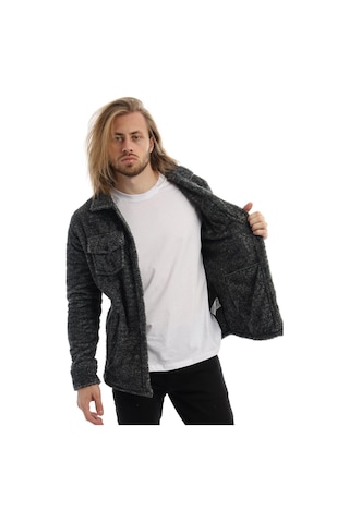 Erkek Çıt Çıt Detaylı Cepli Peluş Ceket Antrasit-melanj Antrasit Melanj