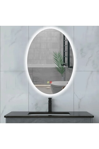 60x80 H Cm Buğu Çözücülü Dokunmatik Işıklı Ledli Elips Banyo Aynası Şeffaf