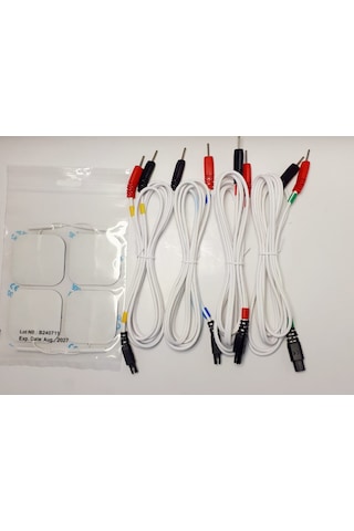 Agremon Compex Uyumlu Pin Uçlu Kablo Seti 4 Adet Kablo ve 1 Paket Tens Elektrot