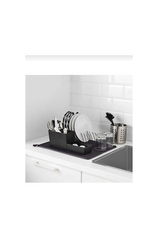 Toptanfoni Bulaşık Matı Süper Emici Bulaşık Kurutma Örtüsü 45x36cm Katlanabilir Bulaşık Matı Siyah Siyah