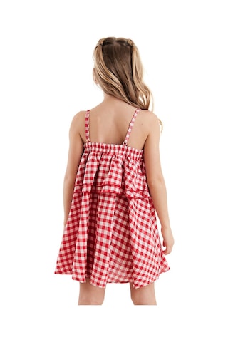 Denokids Deniz Kedisi Kız Çocuk Kırmızı Ekose Elbise Kırmızı