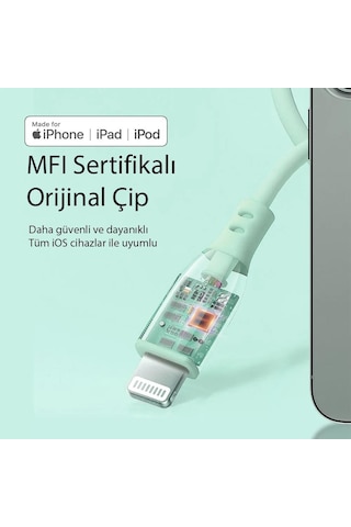 Omars OMCB010GA Usb-C To Lightning Şarj ve Data Kablosu Yeşil