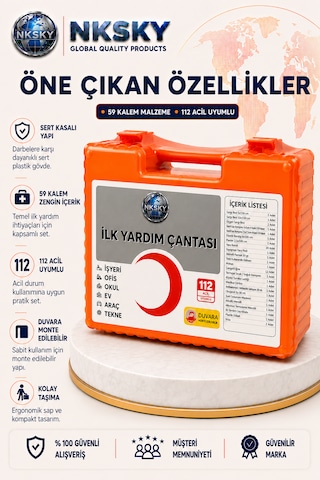 Nksky Ultra İlk Yardım Çantası Duvara Monte Ecza Dolabı İş Yeri Ofis Araç Ev İçin İlk Yardım Seti