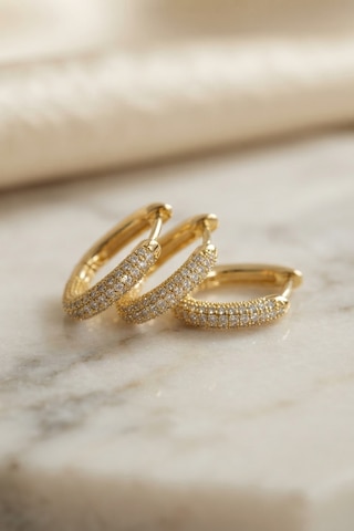 3 Lü Set Gold Renk Zirkon Taşlı Kare Halka Küpe Çok Renkli
