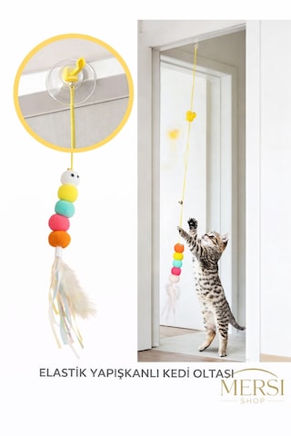 Elastik Yapışkanlı Kedi Oyuncağı Çanlı Esnek Oltalı Kedi Oyunu