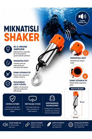 Dalış Shaker Çıngırak Mıknatıslı Turuncu Paslanmaz Çelik