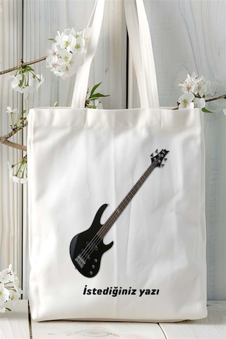 Art Hediye Elektrogitar Baskılı Bez Çanta Kişiye Özel Model 1 Çok Renkli