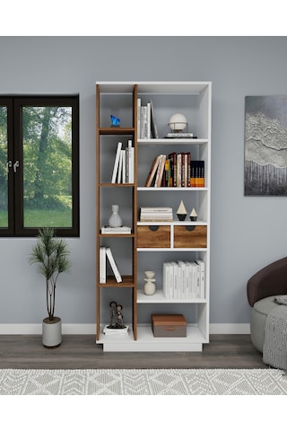 Arnetti Luma 10 Raflı Dolaplı Kitaplık Beyaz Ceviz