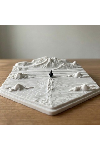 3d Tasarım Penguen Ve Karlı Dağ Manzaralı Dekoratif Biblo - Minimalist Masa Üstü Aksesuarı 15x15cm