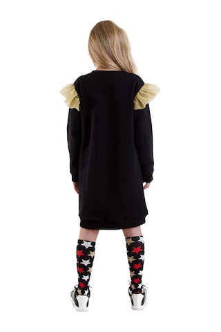 Denokids Simli Kedi Kız Çocuk Siyah Elbise Renkli