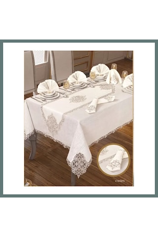 Ventra 26 Parça Elegant Linen Krem-gold 12 Kişilik 160 260 Cm Masa Takımı Ventra