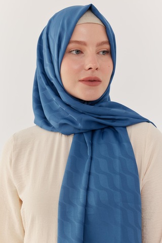 Mirsoy Scarf Dalga Desen İpeksi Jakar Şal - Mavi Mavi
